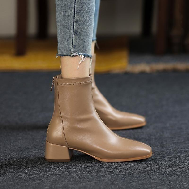 Damenschuhe 2026 Neue High Heels Quadratische Spitze Grober Absatz Kurze Stiefel Damen Herbst und Winter Kurze Stiefel Western Style Stiefel