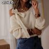 Women's Fashion Casual Solid Color Print Autumn Winter Long Sleeve Loose Sweaters