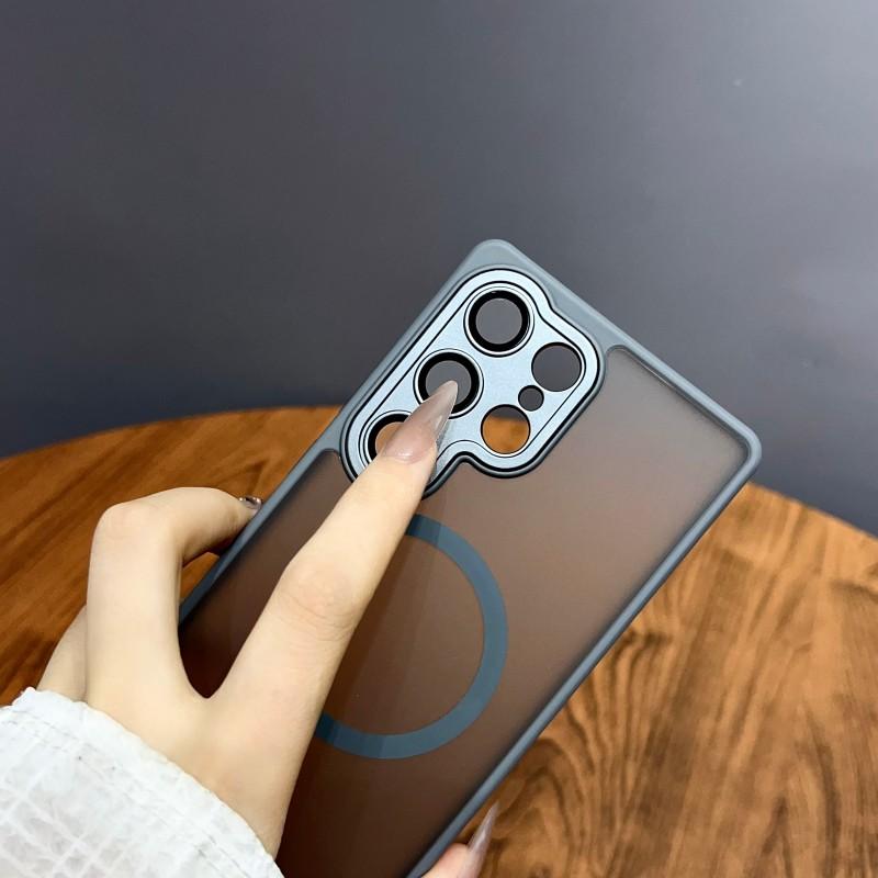 Magnetyczne Luksusowe Matowe Półprzezroczyste Pancerne Odporne na Wstrząsy Etui Dla Samsung Galaxy S24 S23 S25 Ultra Plus Pokrowiec z Ładowaniem Bezprzewodowym Magsafe