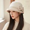 French Style Splicing Fisherman Hat Winter Warm Bow Decor Elegant Lady Hat