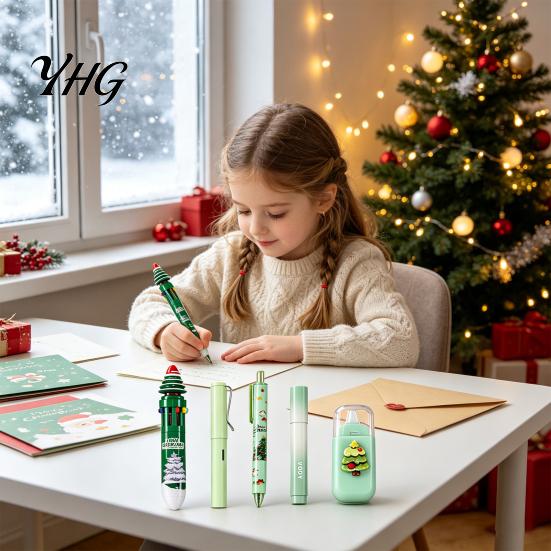 Holiday Stationery Packs for Classroom 6PCS Christmas Set Students, Cute Patterns Print Bulk Gifts Students Practical School Supplies, Smooth Writing