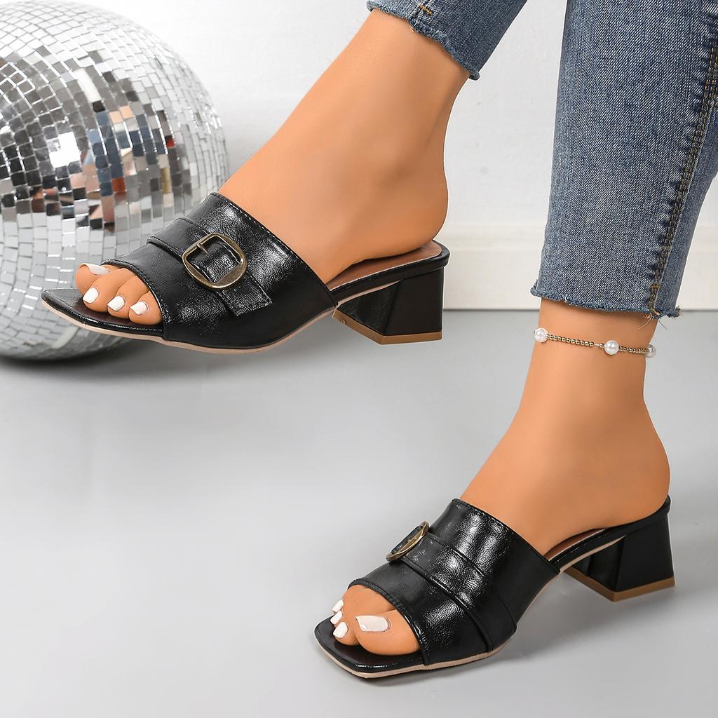 Fashion Women Sandals Summer Leather Square Toe Heels Women Fashion Designer Sandals Women Outdoor Luxury Shoes Ladies
