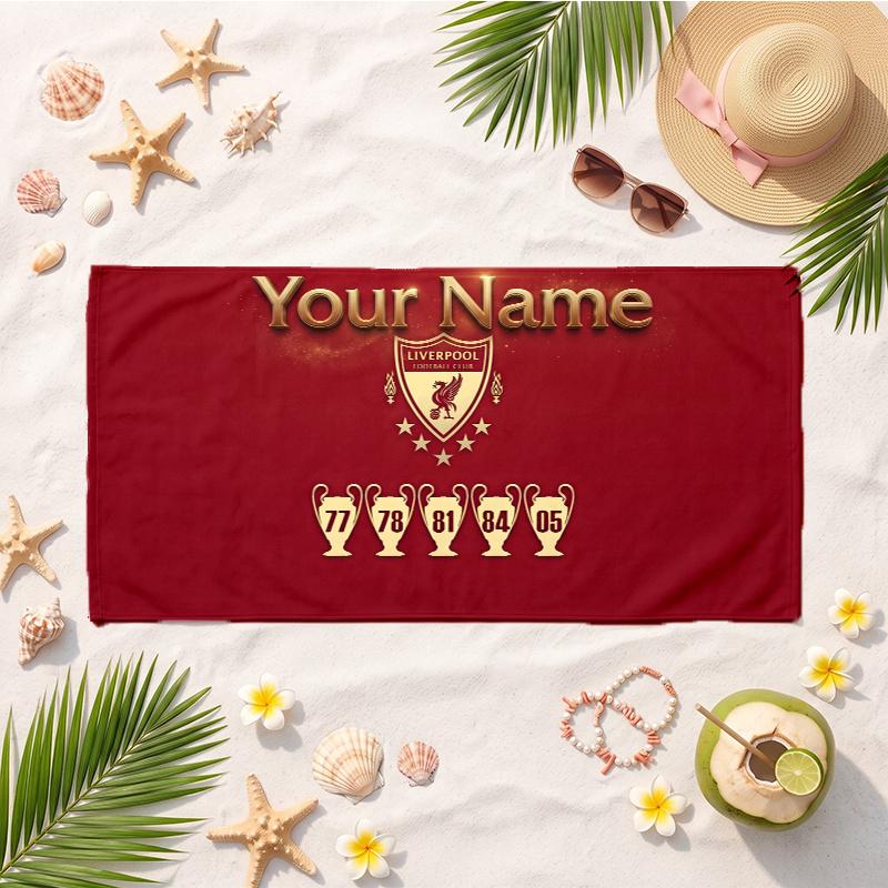 Liverpool Football Club (19) Custom Name Beach Towel Soft Towel Gift for Beach Pool Swimming Vacation