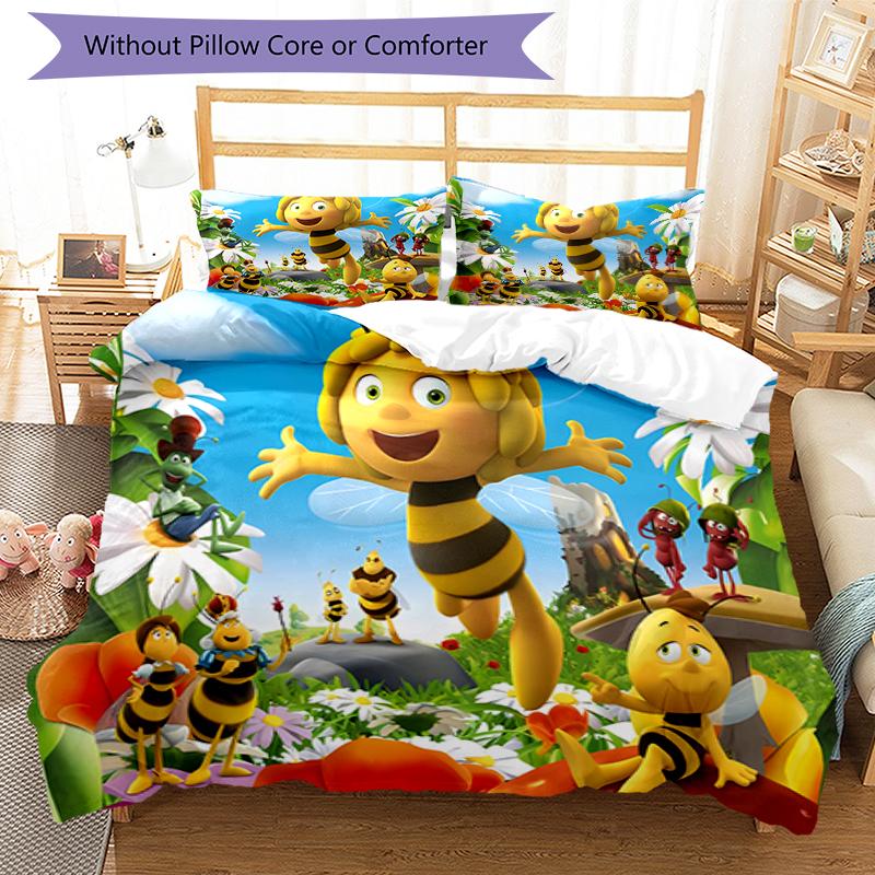 3pcs Maya the Bee Pattern Bedding Set Duvet Cover Set Includes Duvet Cover &pillowcases, Perfect All Season Bedroom Decoration & Gift