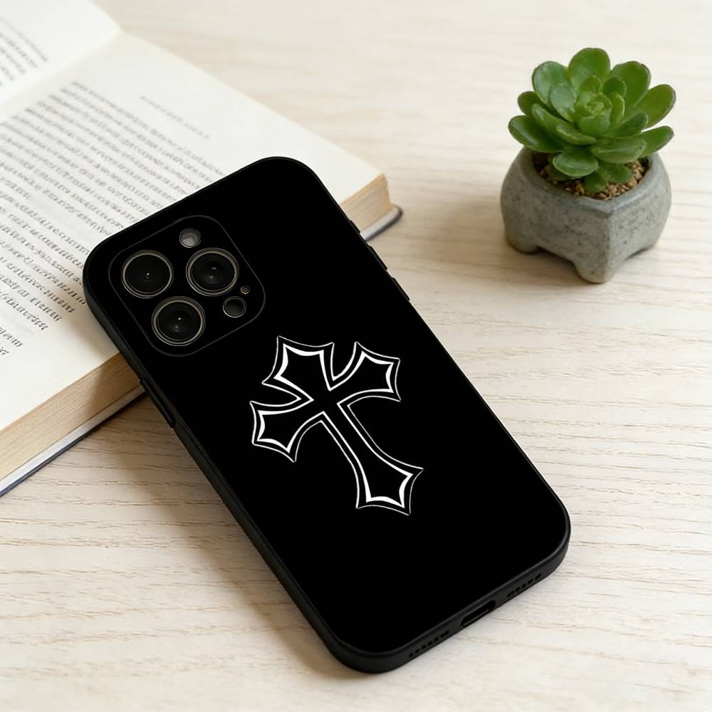 

Cross Emblem Phone Case For iPhone 17,16,15,14,13,12,11 Plus,Pro Max,XS,Soft Silicone Black Cover iPhone16e