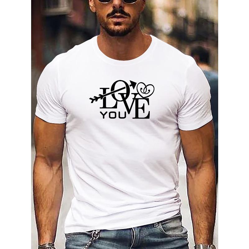 Deer Print Tee Shirt, Tees for Men, Casual Round Neck Short Sleeve T-Shirt for Summer S белый