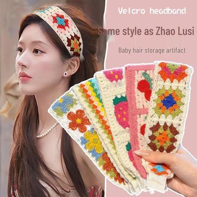 Embroidery Knitted Velcro Headband for Women's Bangs - Ethnic Style Hair Organizer and Clip