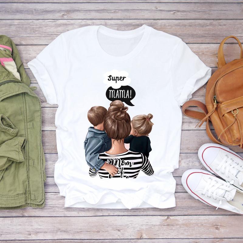 Women Cartoon Momlife Mom Mother Boy Girl Print Mother Lady T Shirts Top T Shirt