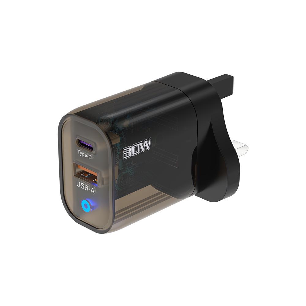 

Clear Multi-Port Charger: TYPE-C+USB, All Protocols, US/UK/EU Adapter