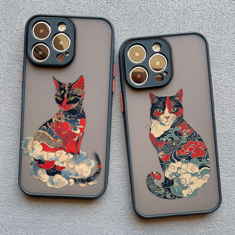 Japanese-style Colorful Cat Design Phone Case For iPhone 16 15 14 Pro Max Plus 11 12 13 Mini Pro Max XR X XS 7 8 SE2 Back Covers