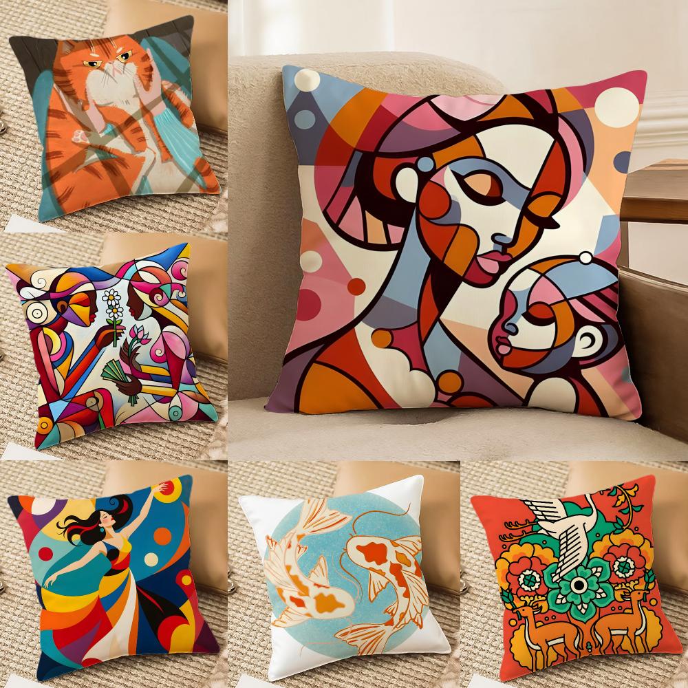 Illustration of diagonal square art Cushion Cover DoubleSided Plush Sofa Cushion Covers Organic Breathable Invisible Zipper
