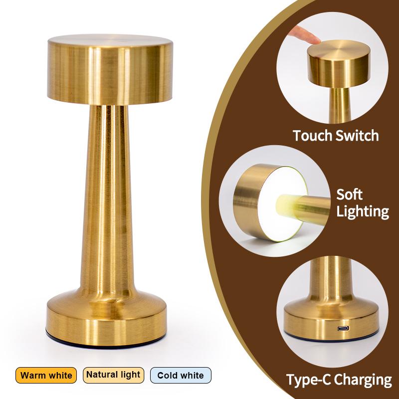 Retro LED Table Light Touch Sensor Rechargeable 3 Color Adjustable Desk Lamp Bedside Creative Ambient Light Bar Hotel