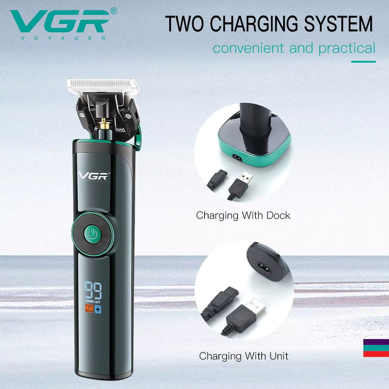 VGR 671 Professional Men's Electric Hair Clipper with Stainless Steel Blade and Long Battery Life Base Charging High-power Shaving Clipper LCD Display