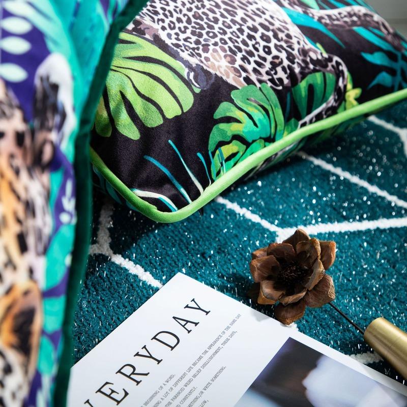 Cushion Cover with Tropical Plants and Palm Leaves Design, Velvet Cushion Cover with Tassels, Animal Pattern, Leopard, Bird, Gre