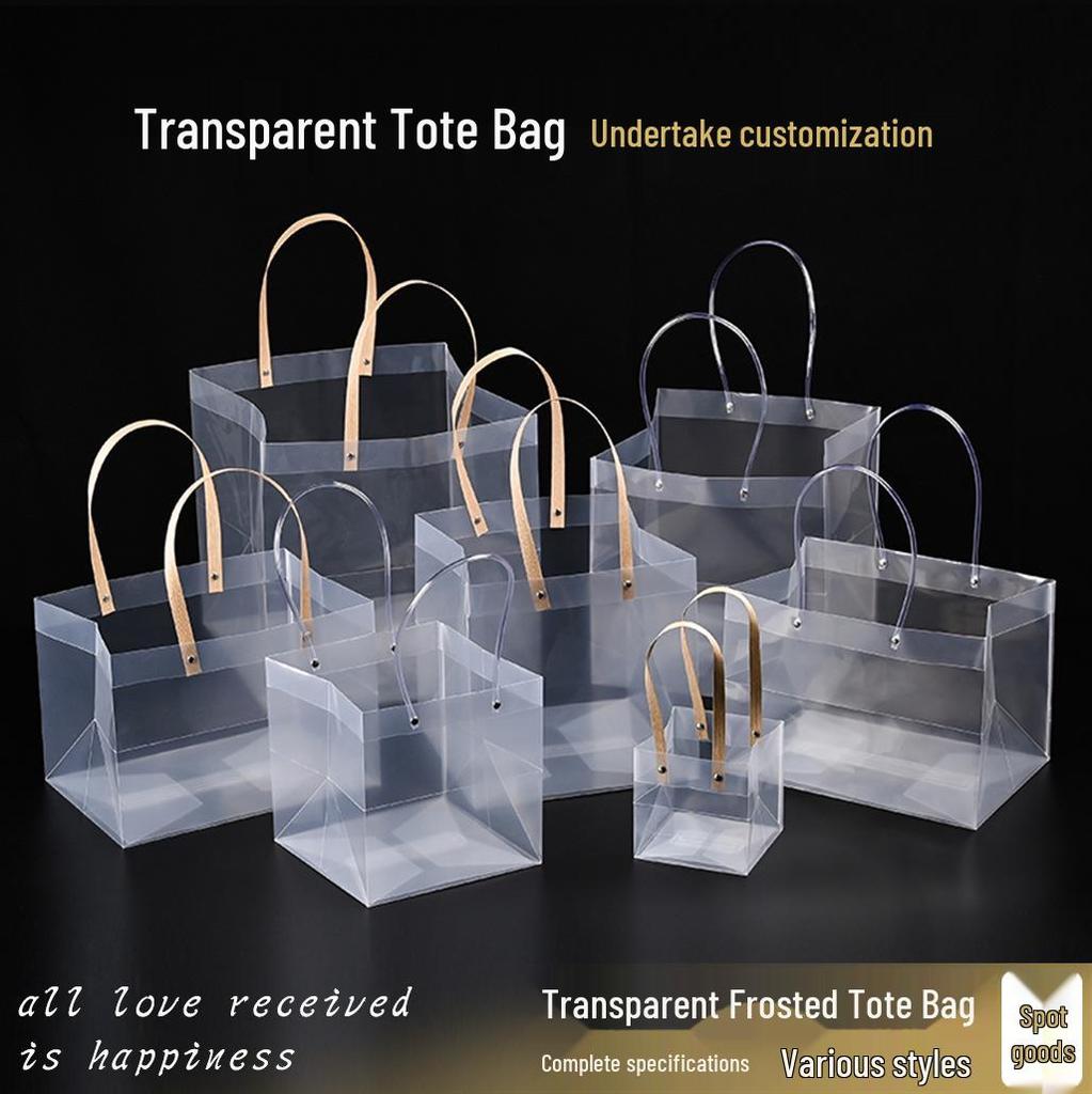 In Stock: Frosted PVC Transparent Tote Bag for Gifts and Souvenirs, Ideal for Christmas and Weddings