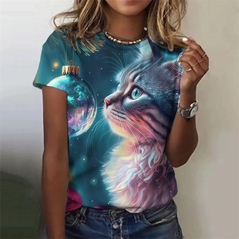 Neues lustiges Katze 3D-Druck Damen T-Shirt Weiblich Harajuku Freizeitkleidung Damenmode Niedliche Tiergrafik T-Shirts Mädchen Oberteile