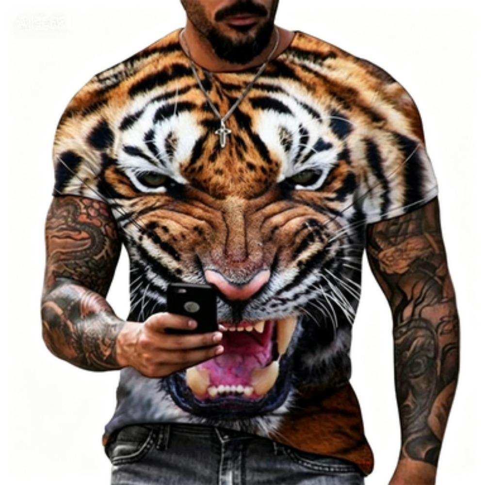 Summer Fashion Tiger Lion 3D Printing Cool Casual Street Style T-shirt for men