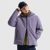 Li Ning Hot Pot Down Jacket Series Solid Color Hooded Short Casual Versatile Zipper Long Sleeve Down Jacket Men Jackets Dark-Gray Purple AYMU249-4