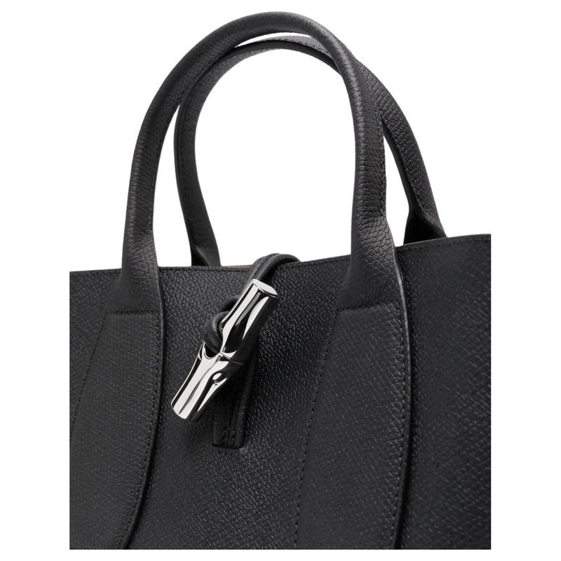 Longchamp Le Roseau Bamboo Button Grain Effect Open Main Sandwich Cowhide Tote Bag Tote Shopping Bag Shoulder Handbag Medium Women's Black 10228HPN001