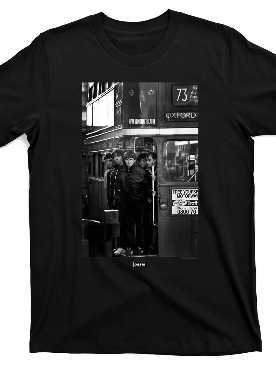 Unisex s Retro London Bus Graphic Cotton T-Shirt – Black Short Sleeve Crewneck With Unique Cartoon Design S