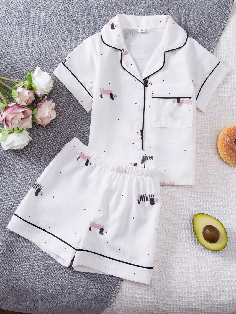 European/American Short-Sleeve Girls Dog Print Pajama Set 90 cm