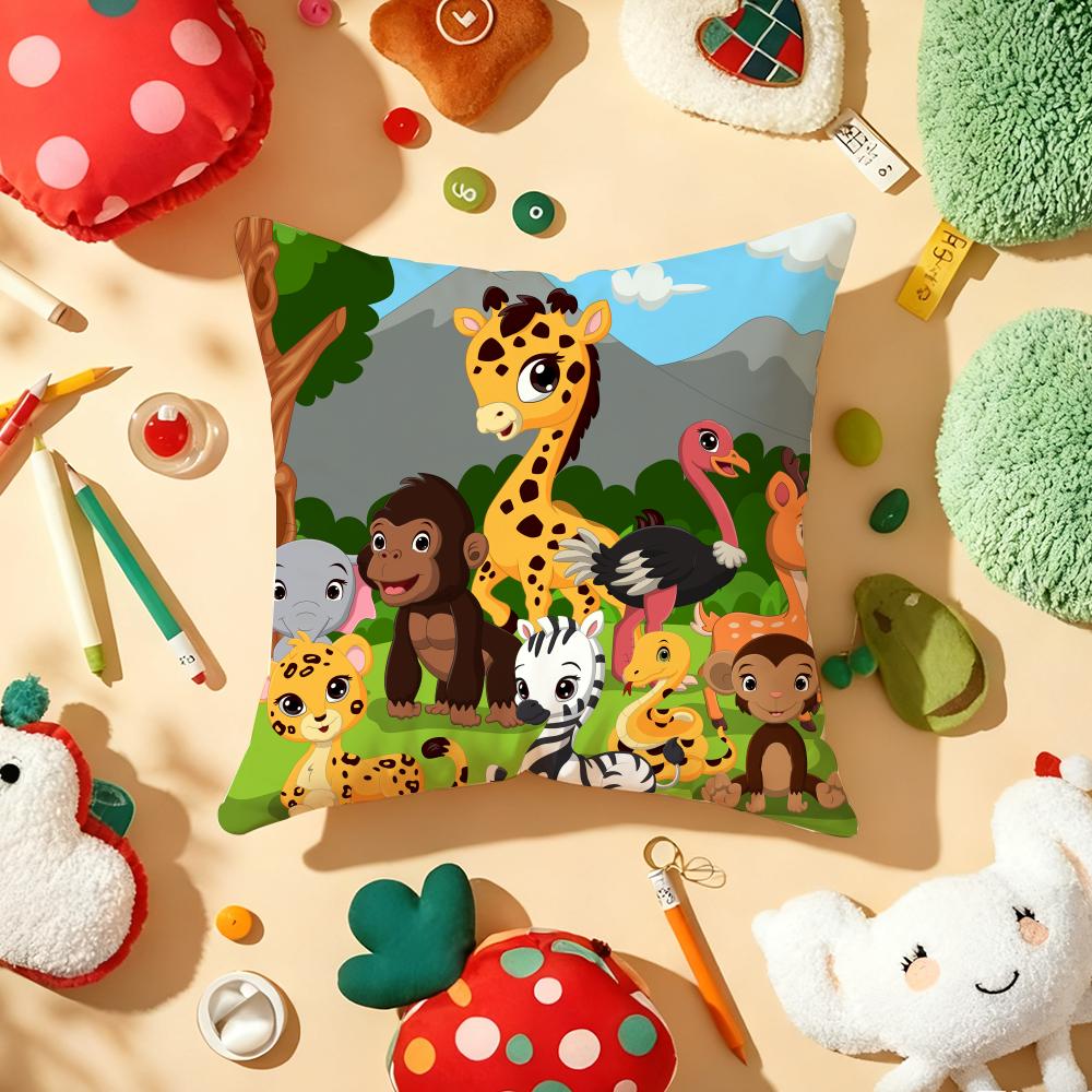 Cute Cartoon Zoo Animal Cushion Cover Plush Fabric Soft DoubleSided Printed Sofa Warm Winter Home Gift Pillow Cover