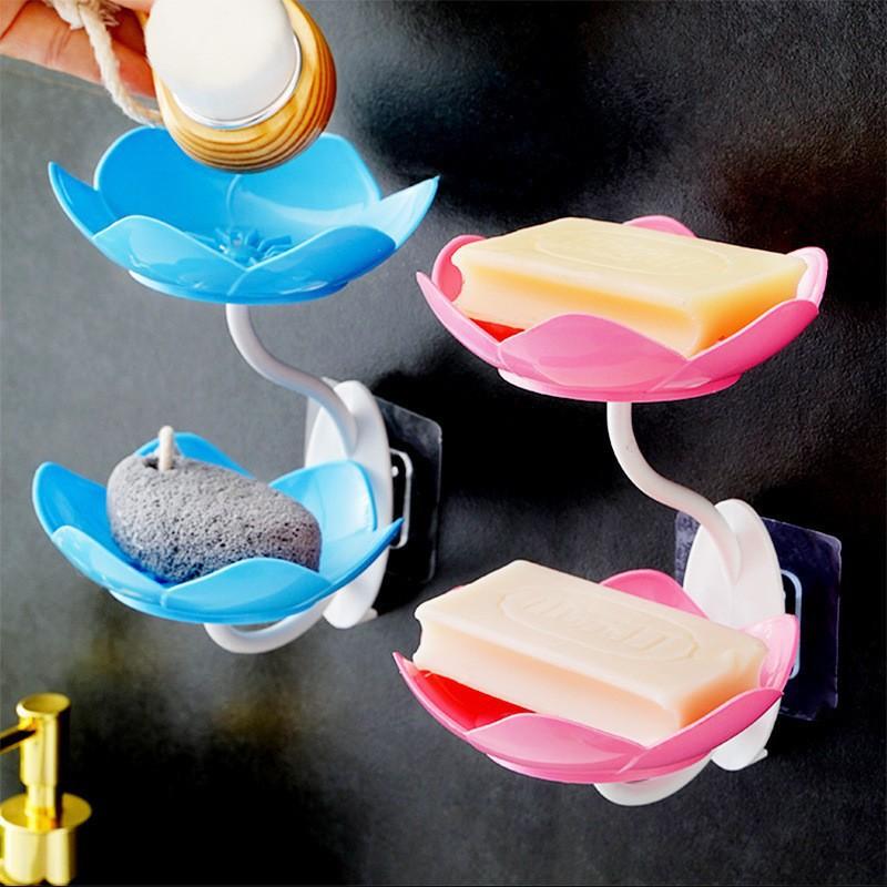 Soap Box Soap Box Wall Hanging Drain Lotus Double Layer Perforation-free Household Storage Shelf Magic Bathroom