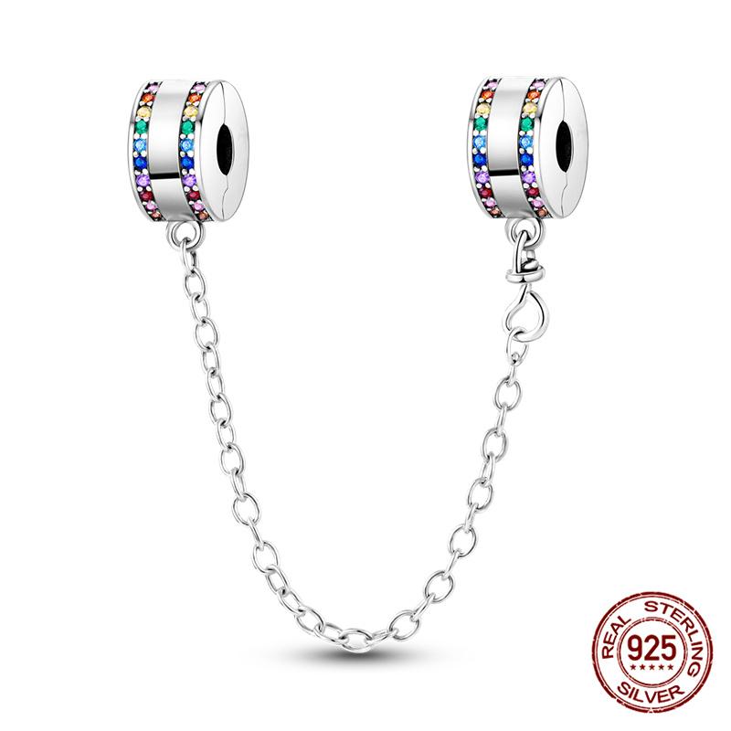 Original 100% 925 Silver Star Moon Safety Chain Fit 925 Original Bracelet & 3mm Bracelet DIY Jewelry Making Women Gift