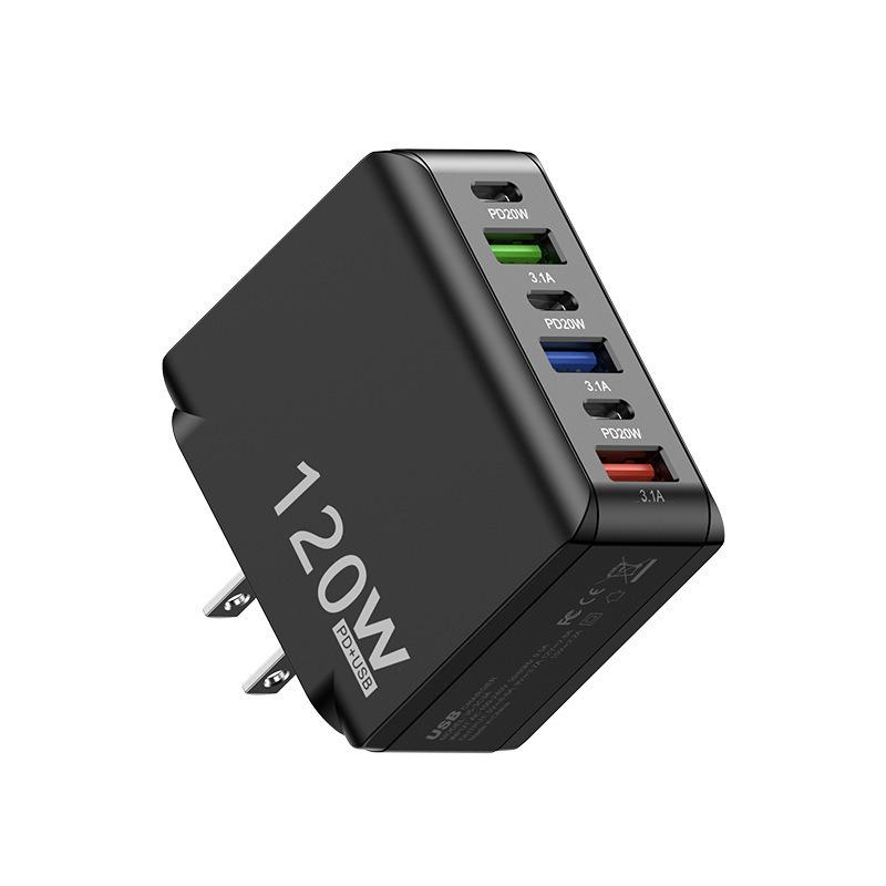 120W Multi-Port Fast Charger: 3 USB + 3 PD, US/EU/UK Compatible