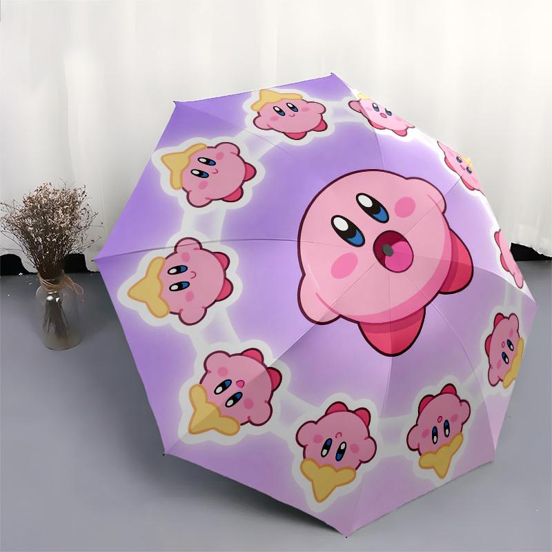 1pc Kawaii Kirby Circle Umbrella with Plastic Handle,Suitable for All Seasons Home Travel Outdoor UmbrellaM1090
