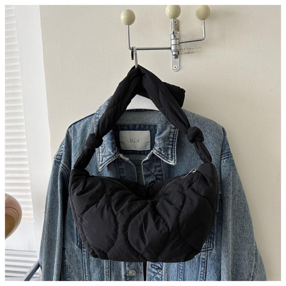 Women Fashion Large Capacity Cotton-padded Bag Puffy All Matched Underarm Bag Quilted Retro Shoulder Bag