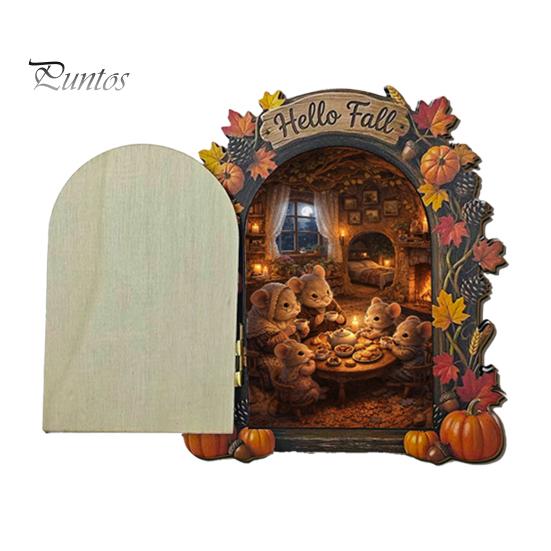 Decorative Baseboard Elf Door Wooden Halloween Decor, 2D Fairy Mouse Miniature Wall Autumn Theme Tale Ornaments Hanging, Rustic Shelf Ornament
