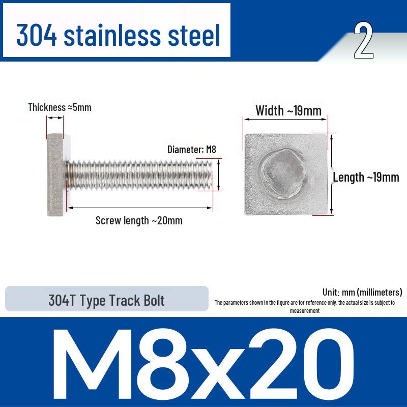 Custom 304 Stainless Steel T-Slot Irregular Rectangular T-Bar Bolt M6/M8