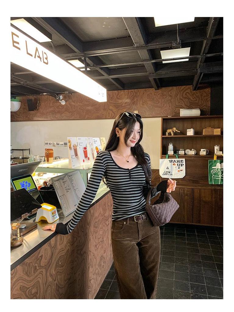 Women's Spicy Girl Slim Fit Striped Long Sleeve Top - New 2026 Style