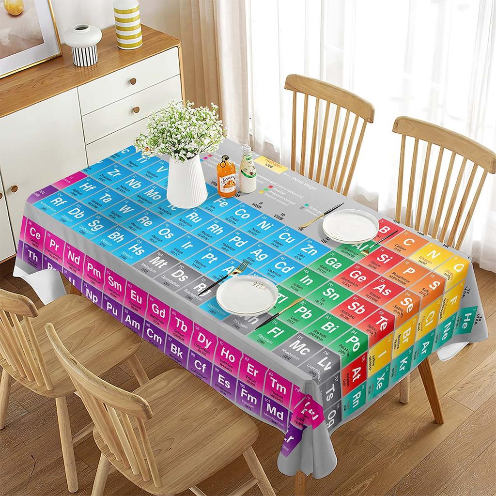Periodic Table of Elements Rectangular Tablecloth Chemistry Topic Creative Tablecloth Decorations for Kitchen Ding Rom Party