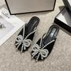 Women's Slippers Summer Footwear Pearl Flat Bow Rhinestone Outer Half Baotou Sandals Comfortable Soft Sole Women Shoes