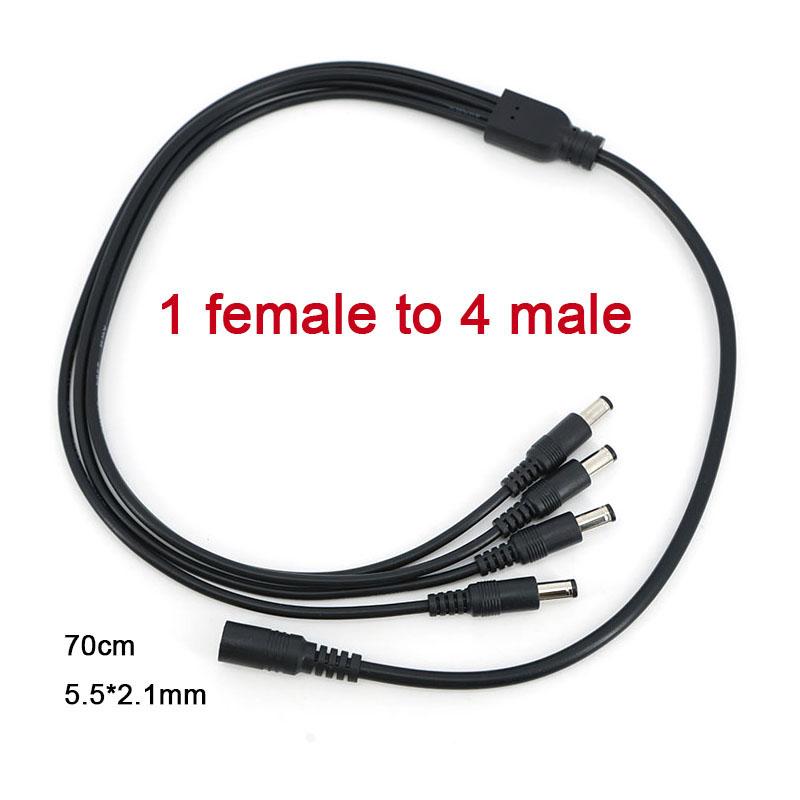 70cm DC 1 Female To 4 Male Splitter Connector Extend Cable 12V Power Supply Adapter 5.5*2.1mm for Camera Strip Accessories 0.7m