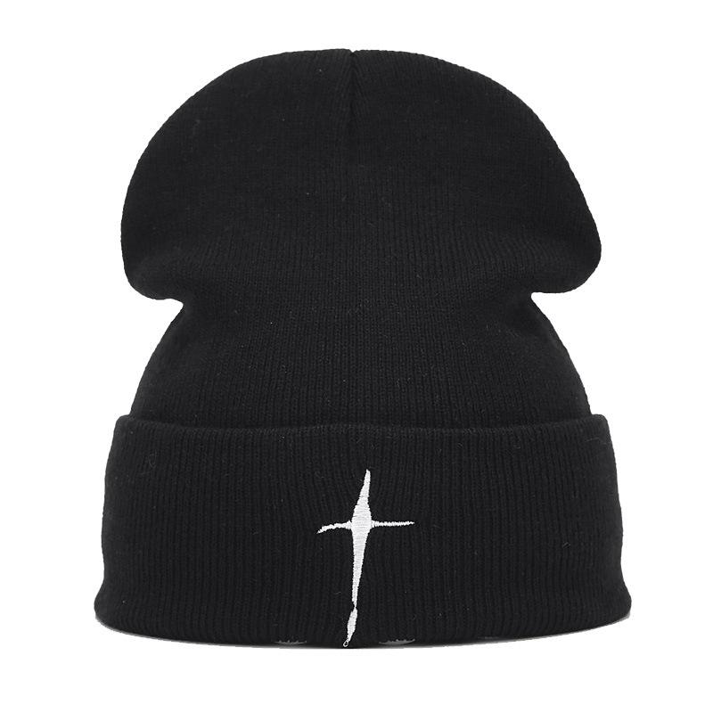 ins tide brand cross embroidery cold hat autumn and winter outdoor personality fashion wool knitted hat men's and women's versatile hat