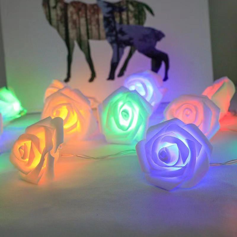LED Rosa Rosen Lichterkette - Schaumstoffblumen Simulation, Romantische Qixi Dekorationen, Bunte Atmosphärenlichter.