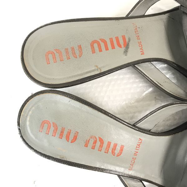 Miu Miu Mule Sandals Low Heel 37.5 23.5 Gray Shoes Mule Sandal(USED)