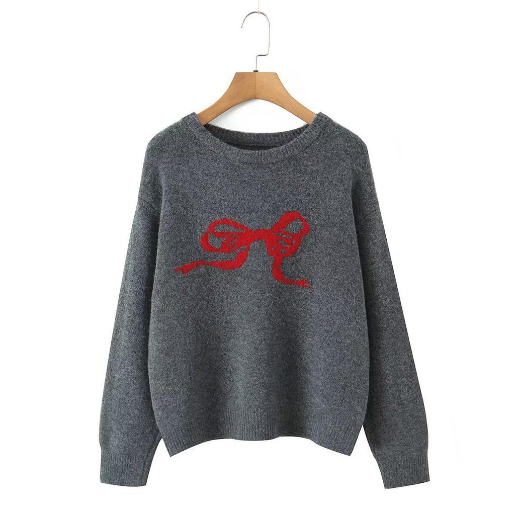 INS Fashion Bow Pattern Jacquard Pullover Sweater