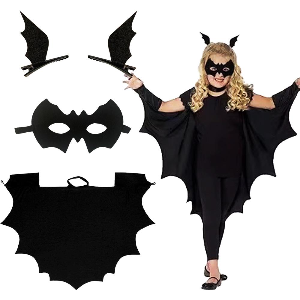 Popular Halloween cape, bat-shaped cape, sleeves, one-piece black cape set, hot-selling.