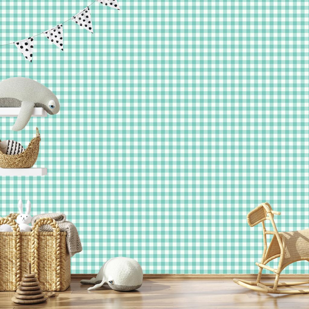 Mint fabric pattern wallpaper, soft shapes for living room and bedroom 50x1000