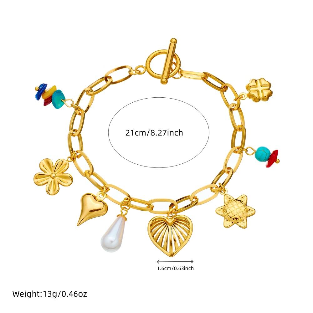 Stainless Steel Hollow out Love Simulation Pearl Turquoise Bracelet For Women Wrist Chain Jewelry Party Gift
