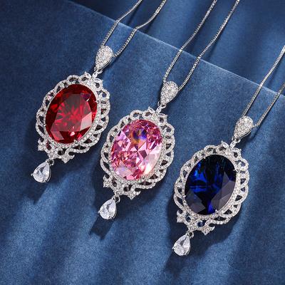 Jewelry Copper Bottom Gold-Plated Simulation Colored Treasure Retro Pendant Necklace Large Denier Shape Main Stone 15 * 20