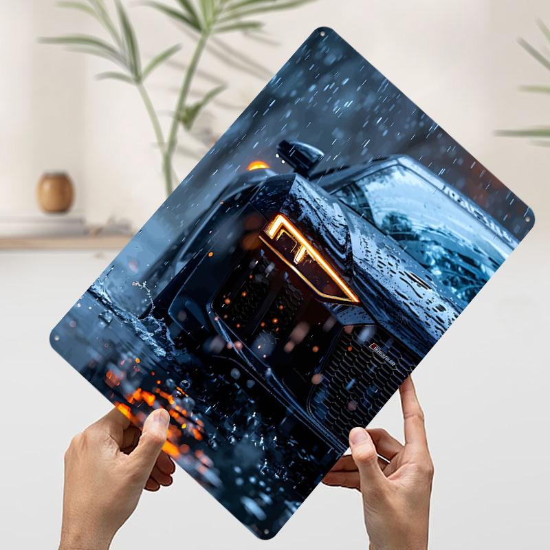 Sports Car R8 in the Rain Tinplate Poster Customized Wall Art Vintage Metal Signs Retro Tin Plaque for Room Decoration Cozy Home