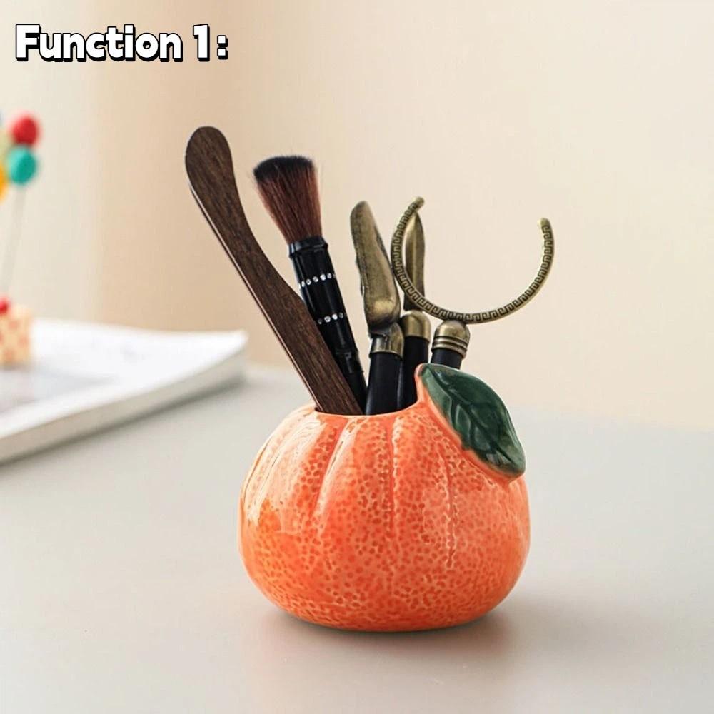 Orange Ceramic Fruit Forks Set Ins Style Solid Color Dessert Forks with Storage Jar Household Decorative