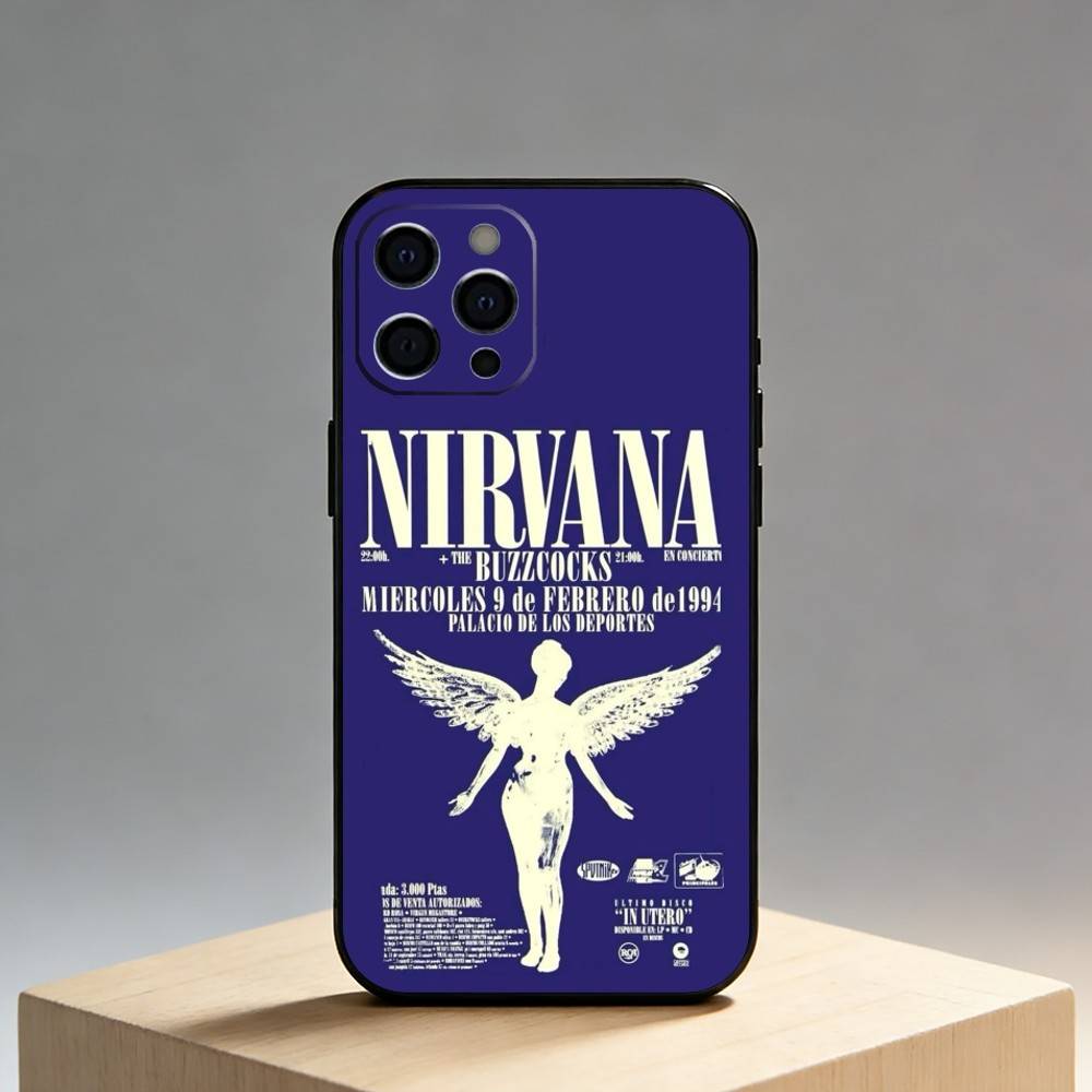 K-Kurt N-Nirvana C-Cobain Phone Case For iPhone17,16,15,14,13,12 Plus,Max Soft Silicone Black Cover