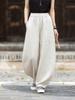 Johnature Women Vintage Pants Summer Chinese Style Solid Color Loose Elastic Waist Trousers Soft Pants