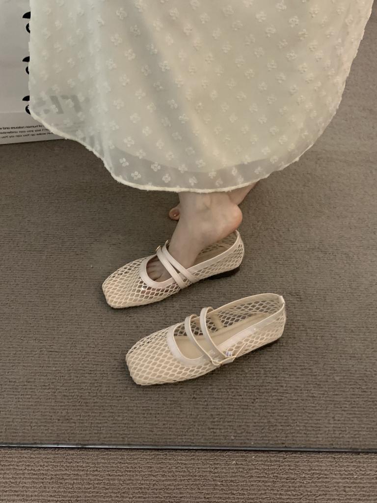 Hollow Black Temperament Mary Jane Single Shoes Female Gentle Mesh Fairy Bohemian Vacation Sandals